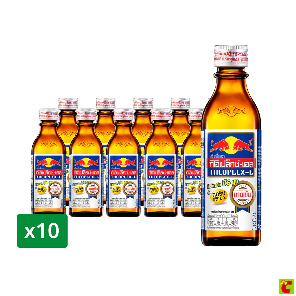 กระทิงแดง ทีโอเปล็กซ์-แอล เครื่องดื่มชูกำลัง 100 มล. แพ็ค 10 ฝาสีเงิน