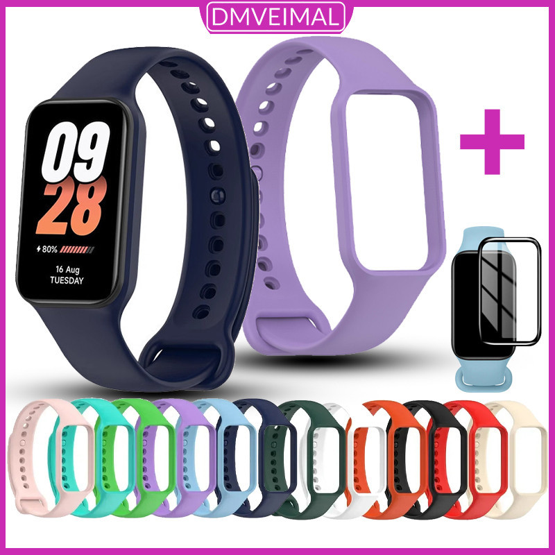 สายรัดยางซิลิโคน+ฟิล์มกระจก for Xiaomi Band Miband 8 Active/Redmi Band 2 สร้อยข้อมือสายนุ่มสายข้อมือกีฬากันน้ำ