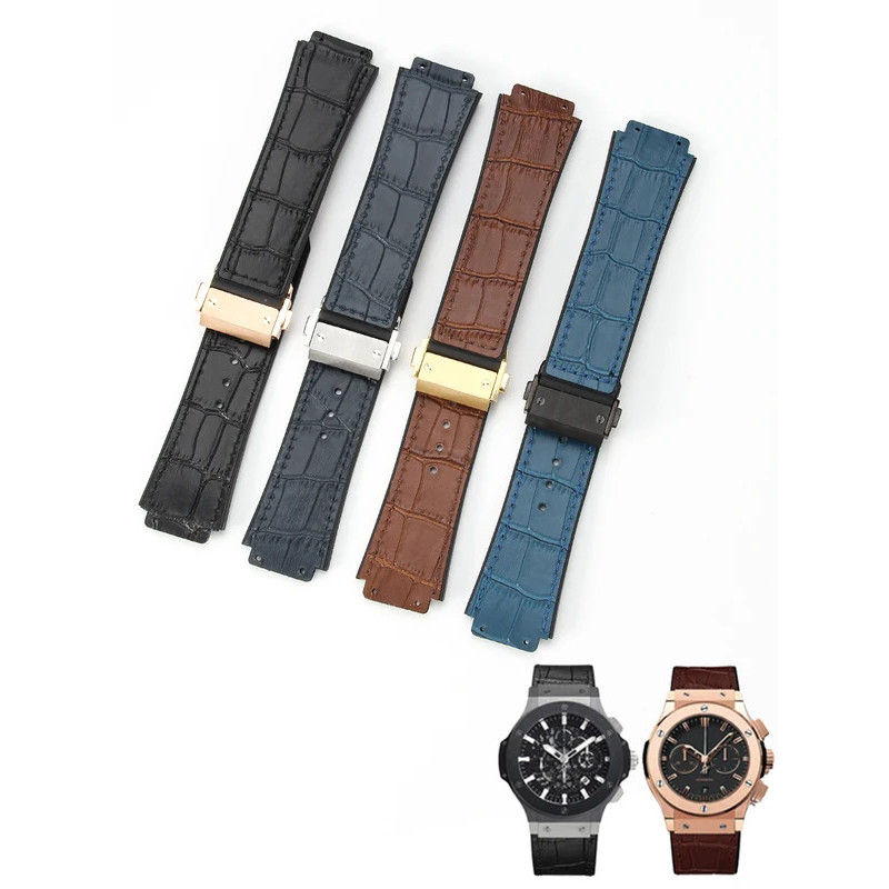 ลายจระเข้สายนาฬิกาหนังแท้โซ่ซิลิโคนชายทดแทน Hublot Hengbao Yuqi Big Bang Classic 19 Fusion 26mm