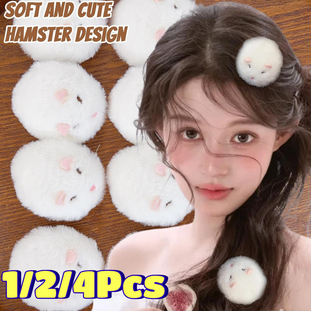 Kawaii Plush Fluffy หนูแฮมสเตอร์คลิปผม-น่ารักสาวทุกวันวันที่ด้านข้าง Bangs Hairpins- หวานตลกสัตว์ผม Barrettes