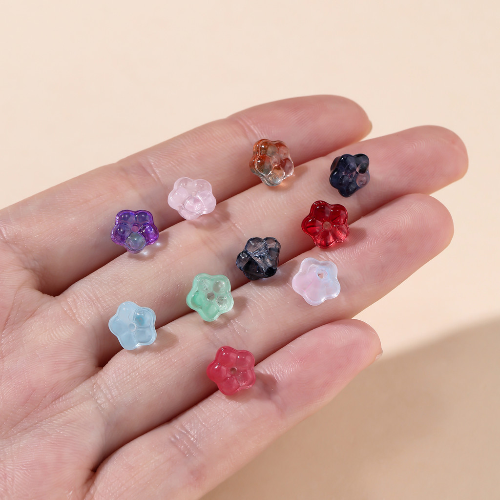 St.kunkka 10ชิ้น ลูกปัดแก้ว ดอกไม้ 5 กลีบ คละสี เม็ดบีดส์เว้นวรรค มีรู สำหรับทำสร้อยข้อมือ ต่างหู DIY งานฝีมือ — صورة 6