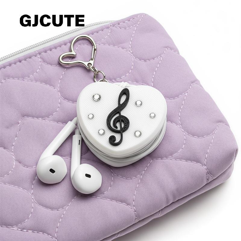 GJCUTE Y2K Harajuku Musical Notes Heart 3D พิมพ์หูฟังกระเป๋าเก็บจี้พวงกุญแจหูฟังตกแต่งสายเคเบิลข้อมูล Organizer WTD