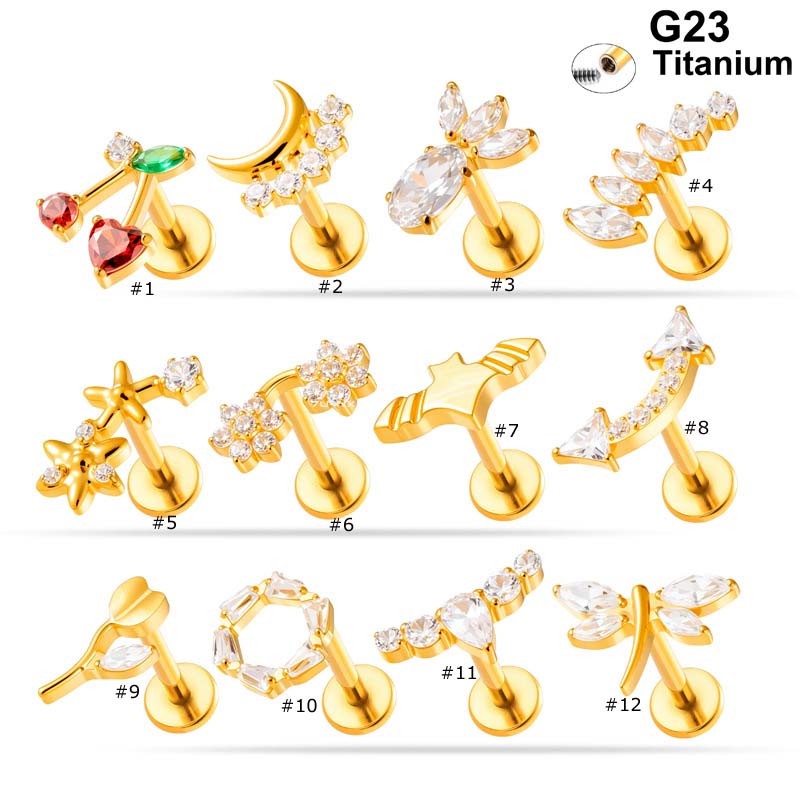 Moon Dragonfly ดอกไม้รูปร่าง แท่งสเตตตินيومสำหรับเจาะปากและหู แบบ Lip Stud และ Helix Lobe