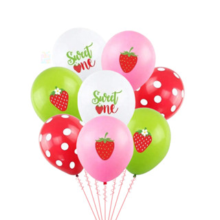9ชิ้นสีชมพูสีแดงสีขาวสตรอเบอร์รี่น้ํายางบอลลูนชุดสําหรับงานเ…