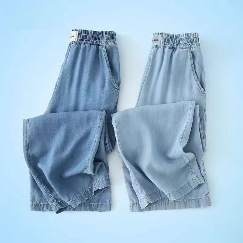 กางเกงยีนส์สีทึบสำหรับสาว ทรงซิんเนอร์ สบายๆ ในฤดูร้อน ดีไซน์แฟชั่น