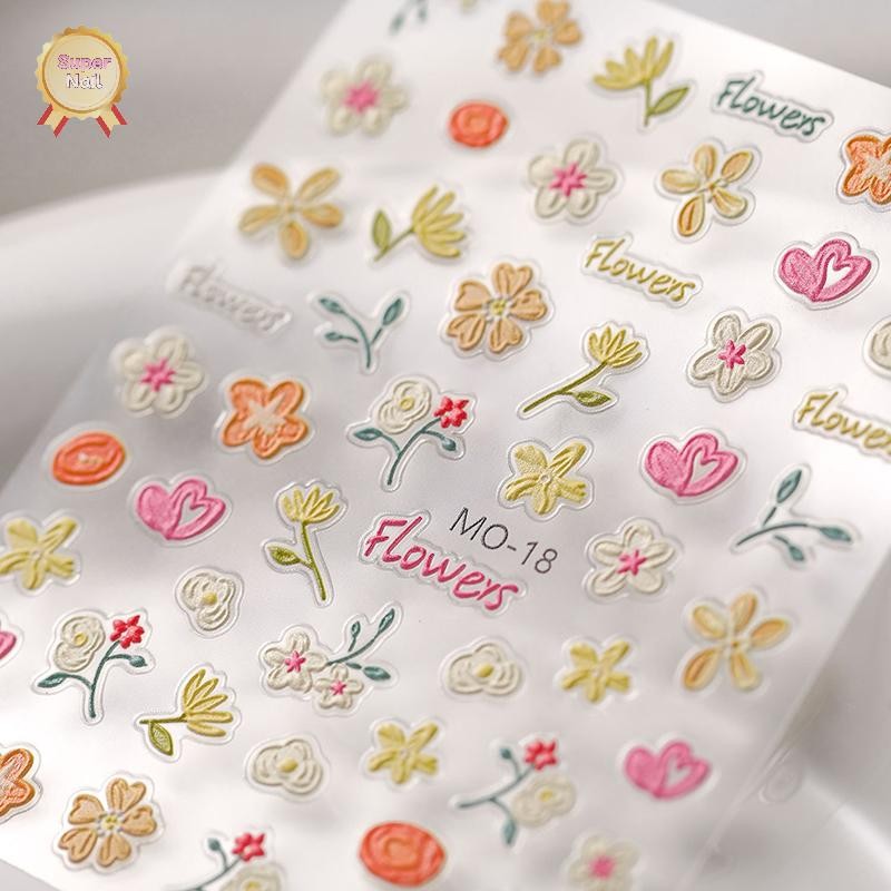 FLTH 5D ดอกไม้การ์ตูนสติกเกอร์เล็บ Self-Adhesive Diy น่ารัก 5d บรรเทาดอกไม้รูปแบบเล็บ Slider สติกเกอร์ตกแต่ง Vary - รูปที่ 4