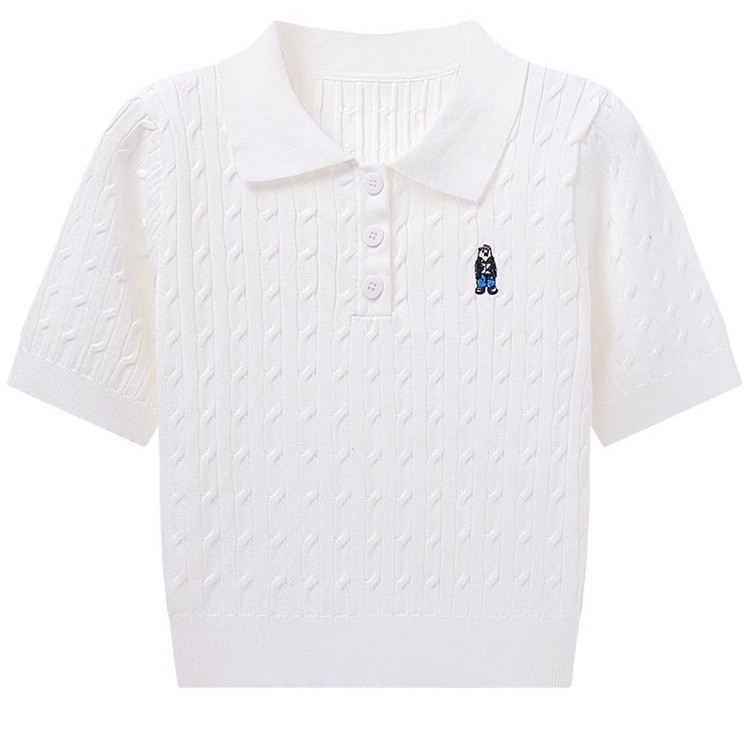 เสื้อโปโลผู้หญิง.slim-fit ลายปัก Twist Lapel แขนสั้น จาก Jiuzhou Eslite