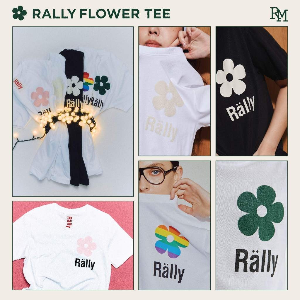 RALLY Flower Tee ลายดอกไม้ สไตล์เสื้อเชิ้ต.Screen Tee มีหลายสีให้เลือก