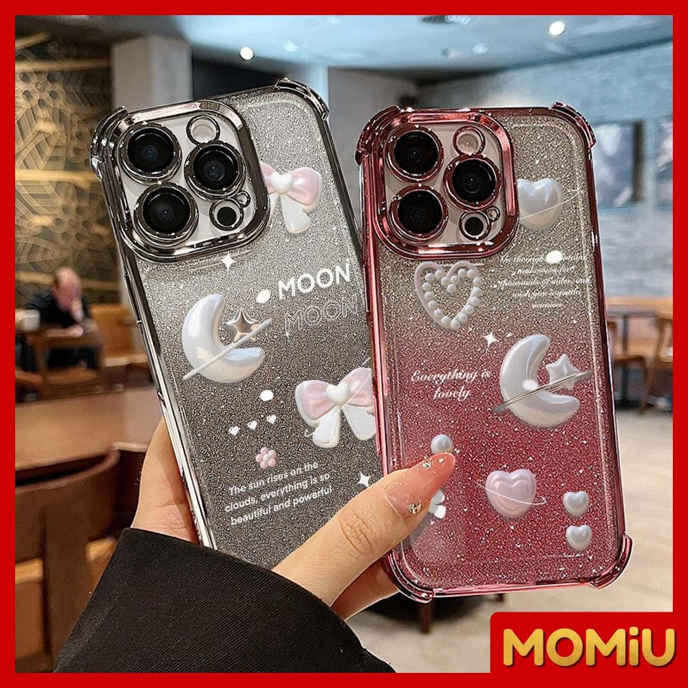 MOMiU - มีกลิตเตอร์ไล่เฉดสี ชุบไฟฟ้าหรูหรา กันกระแทก เข้ากันได้สำหรับ เคสไอโฟน11 เคส iphone 16 Pro Max14 15 หัวใจสีชมพู