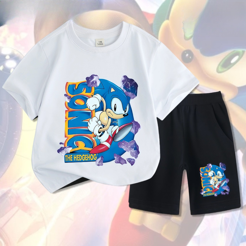 【ชุดเด็กลาย Sonic】เสื้อยืด + กางเกงขาสั้น | ผ้าฝ้าย100% | ใส่สบาย ระบายอากาศดี | สำหรับ 2-12 ปี