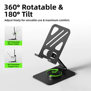 GOOJODOQ 360° Rotating Phone Stand Foldable Design with Non-Slip Pad Perfect for Video Calls, Watching, Online Learning