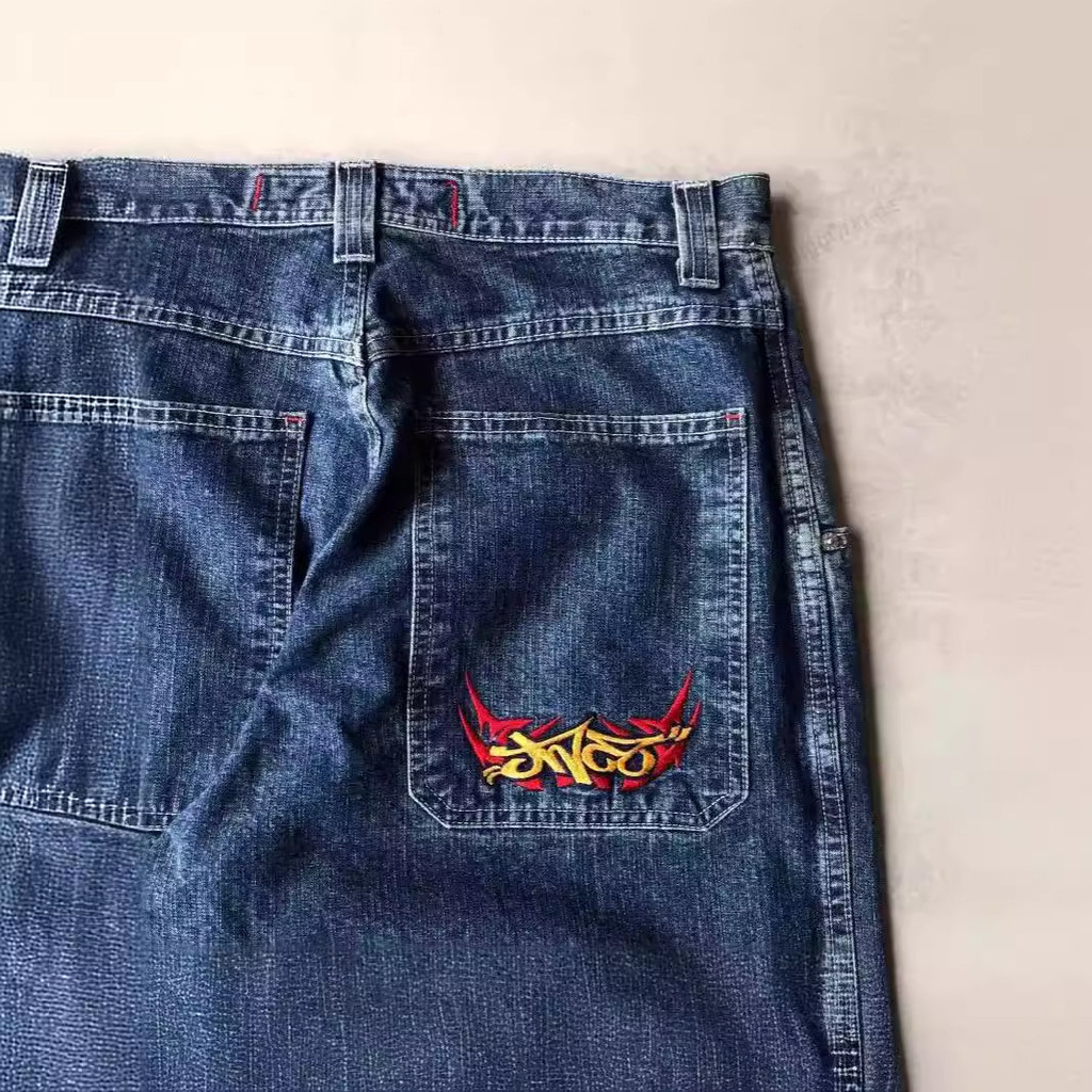 American JNCO Street Retro Hip-Hopตรงกางเกงยีนส์ผู้ชายสบายๆAll-MatchเอวสูงSlim-Fitกางเกงยีนส์