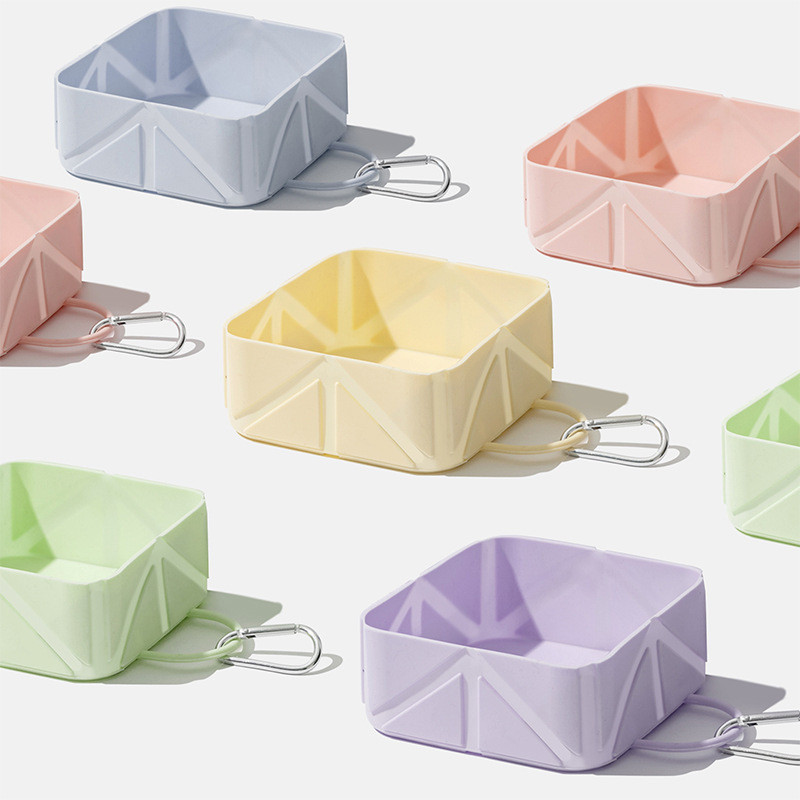 สัตว์เลี้ยงสแควร์พับชามสัตว์เลี้ยงที่มาพร้อมกับชามแมวและสุนัขพับชามซิลิโคนแบบพกพากลางแจ้งดื่มชามสุนัขชามอาหารชามแมวตั้งแคมป์ชาม