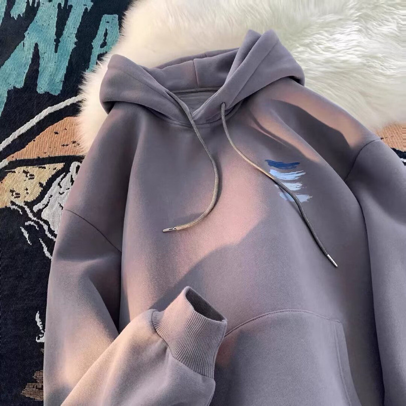 Drawstring ผูกคอสูง Hooded Sweatshirt พิมพ์ Graffiti สําหรับผู้ชายฤดูใบไม้ร่วงและฤดูหนาวส่วนบุคคลพิม