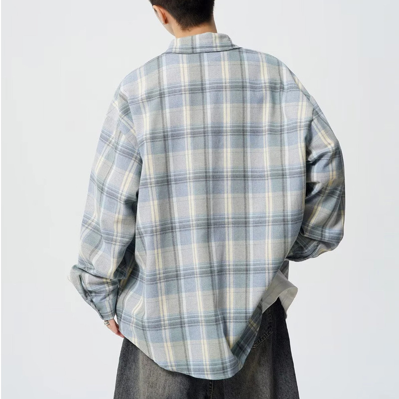 เสื้อเชิ้ตแขนยาวสไตล์อเมริกันย้อนยุค ลายสก๊อต สำหรับผู้ชาย ไซส์บวกหลวม สบาย - รูปที่ 2