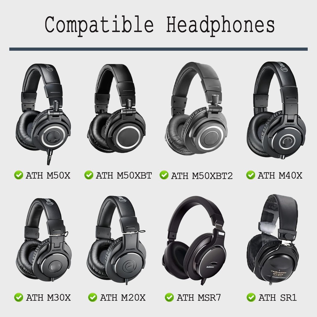 เปลี่ยนแผ่นรองหูฟังสําหรับ Audio-Technica ATH-M50X, หูฟังแผ่นรองหูฟังเข้ากันได้กับ ATH-M50X, ATH-M50