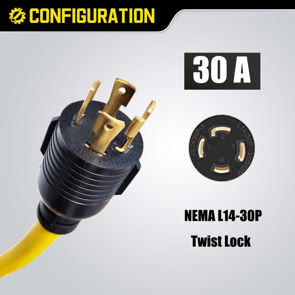4 PRONG Twist ล็อคชาย 3 PRONG หญิง 30 Amp RV เครื่องกําเนิดไฟฟ้าอะแดปเตอร์สายไฟ, NEMA L14-30P TO TT-