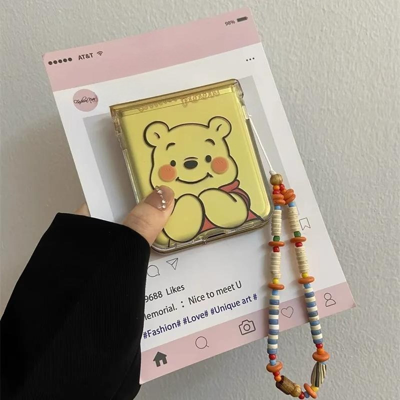 เหมาะสําหรับ Samsung Galaxy Z Flip7 การ์ตูนน่ารักน่ารักหมีสีเหลืองสร้อยข้อมือเคสโทรศัพท์ Lanyard เปลือกพับสําหรับ Zflip 7 FE 6 5 4 3 5G N3Flip MixFlip PC ฝาครอบป้องกันแบบแข็ง