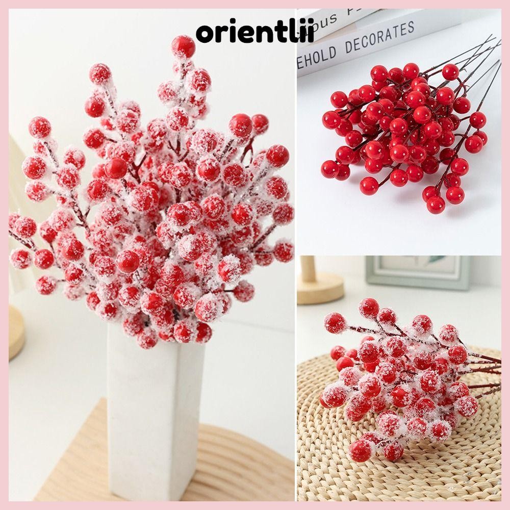 ORIENTLEE 10PCS Red Berries สาขา, สีแดง Frost Christmas Berry สาขา, Party Supplies DIY อุปกรณ์เสริมง