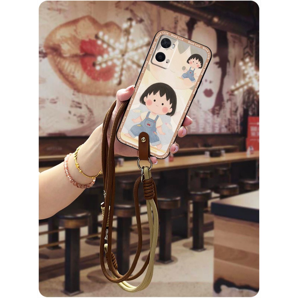 สร้อยคอป้องกันเคสโทรศัพท์สําหรับ OPPO A36 4G/A76 4G Full wrap Crossbody ปกหลังทนทานการ์ตูนแนวทแยงน่า