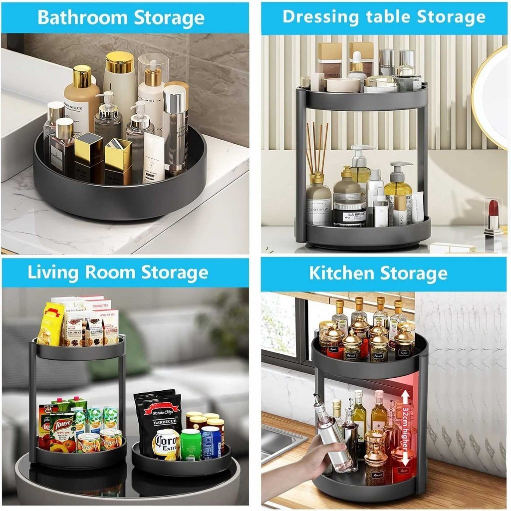 LCMNCLL NEMMOSI ที่เก็บของในครัวสแตนเลส ชั้นวางเครื่องเทศแบบหมุนได้ 2 ชั้น - NM2