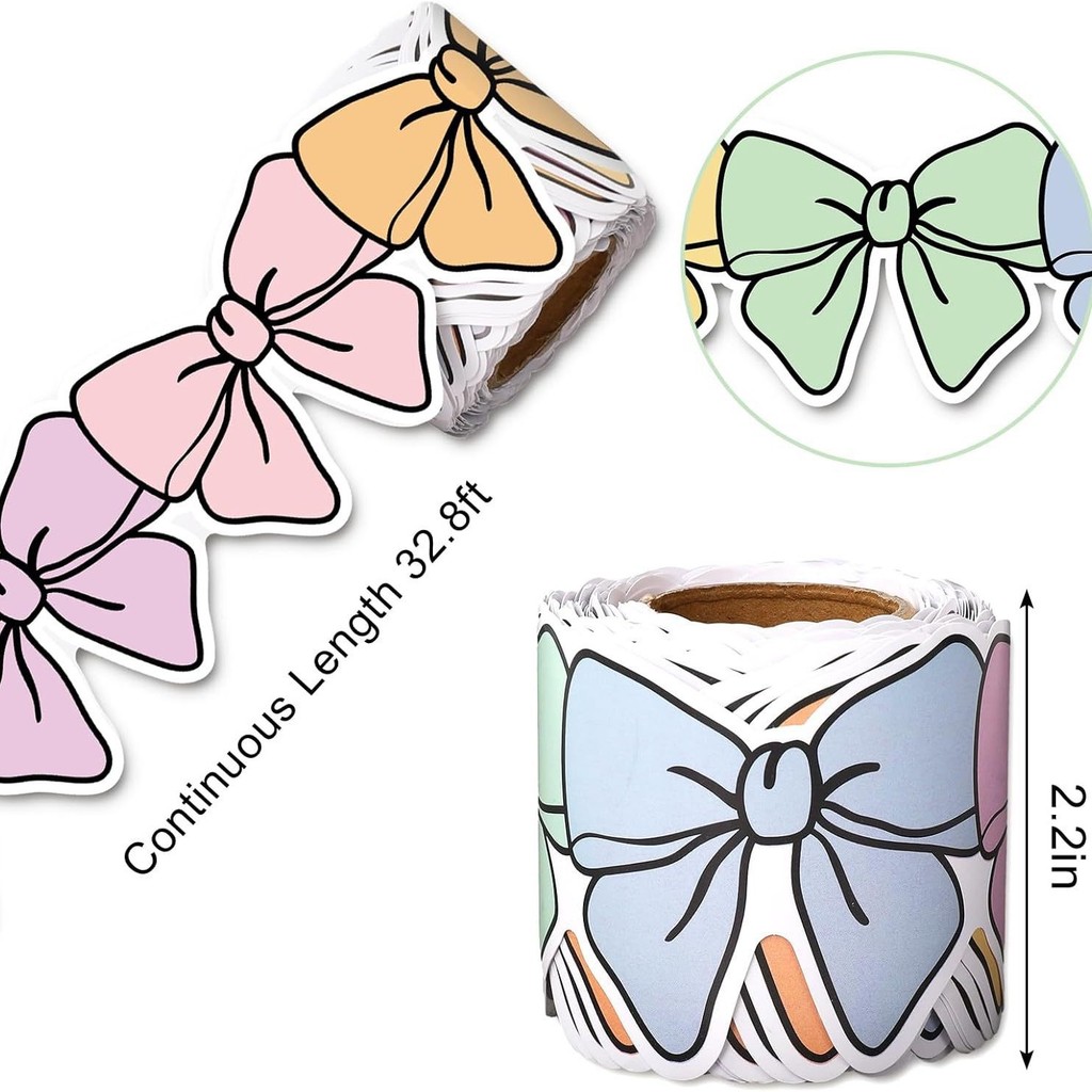 10M สีสัน Bows Border Trim Bulletin Board Border สติกเกอร์ตกแต่ง Bulletin Border Trim สําหรับตกแต่งห้องเรียน DIY โปสเตอร์