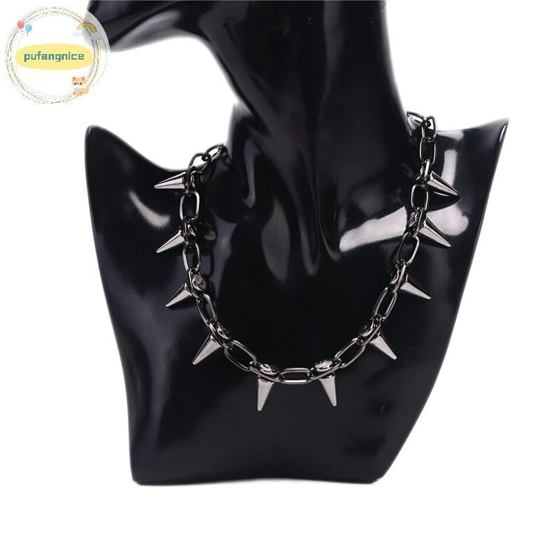 Pufangnice ใหม่ Spike Rivet Punk สร้อยคอ Goth Rock Biker Link Chain Choker เครื่องประดับ VN