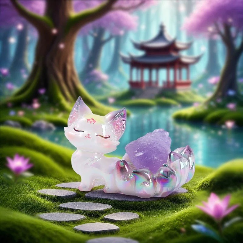 กล่องตาบอดคริสตัลจิ้งจอกเก้าหาง ตกแต่งหินดั้งเดิม ตุ๊กตาแฮนด์เมดสัตว์ร้ายในตํานาน ของขวัญวันเกิด - รูปที่ 5