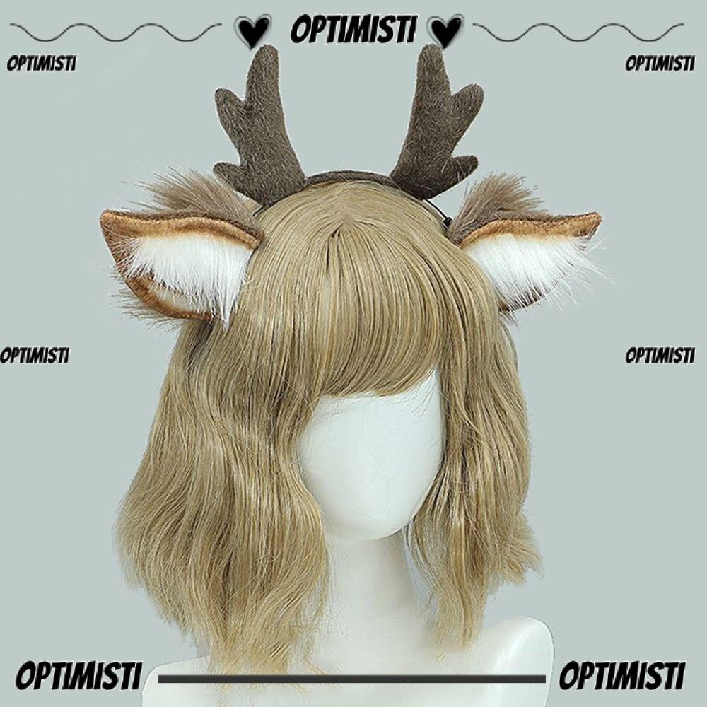 OPTIMISTI Reindeer Antler Headband, Plush Deer Ears ตกแต่งเทศกาล Head Hoop, Lolita น่ารัก Party Head