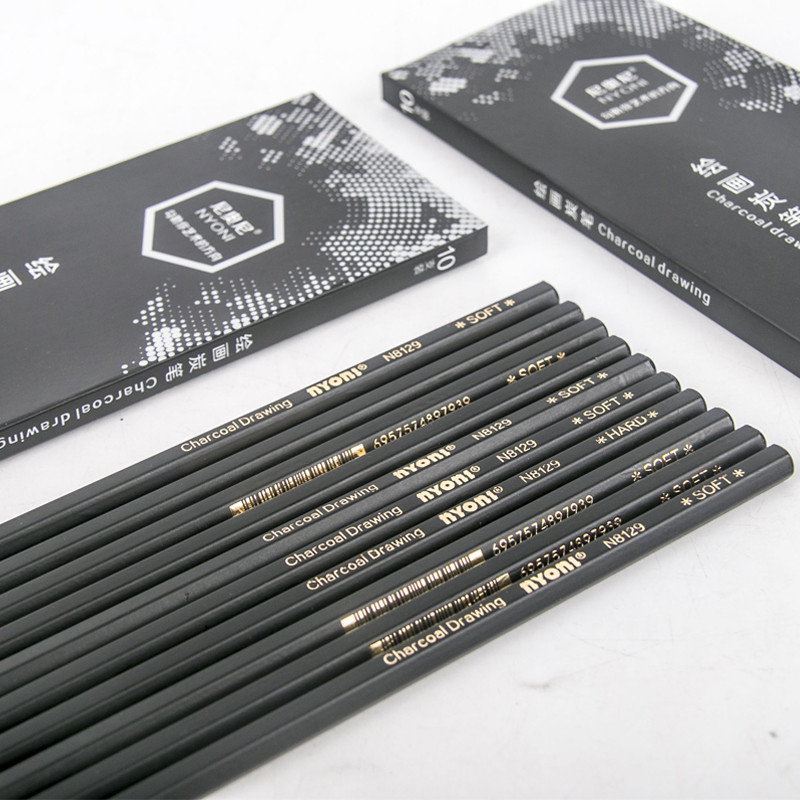 NYONI NYONI ปากกาถ่าน Art Sketch Sketch ปากกาถ่านนักเรียนใช้เริ่มต้นปากกาวาดภาพมืออาชีพ 10 ชิ้น Pack