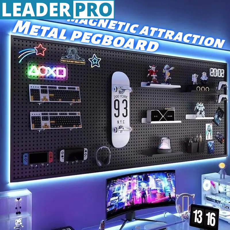 Magnetic Attraction โลหะ Pegboard ขนาดใหญ่ Wall Pegboard Hole BOARD หนา Hook Peg Board Storage Rack