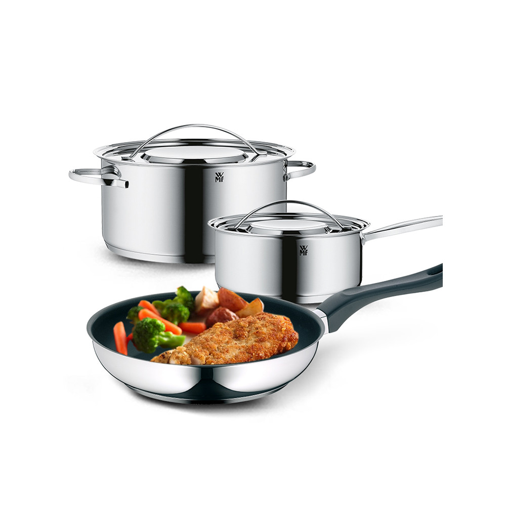 เยอรมัน WMF ครัวเรือนสแตนเลสหม้อซุปหม้อนมกระทะไม่ติดกระทะหม้อทําอาหาร กาลา ชุดสามชิ้นรวมกัน