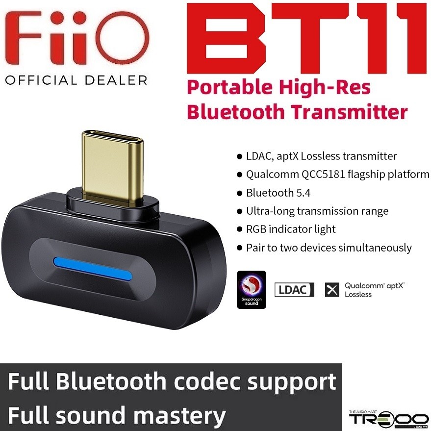 FiiO BT11 เครื่องส่งสัญญาณบลูทูธความละเอียดสูงแบบพกพา USB TypeC Dongle