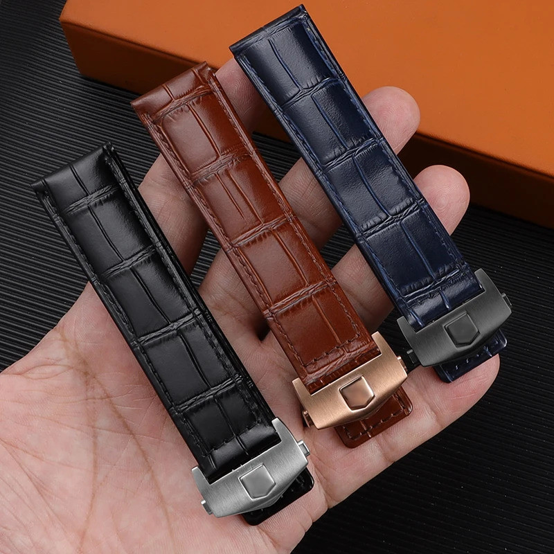 TAG HEUER 24มม.20มม.22มม.สําหรับTAG Heuer Caleraหนังสายนาฬิกาสีฟ้าสีน้ําตาลสีดําสีแดงสายหนังจระเข้ผู้ชายสายนาฬิกาอุปกรณ์เสริม