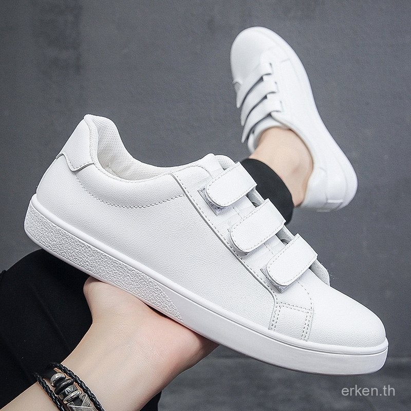 Men2024Fashion Four Seasons White Shoes with Velcro Lazy Casual Shoes Sneakers Men's Trendy Leather Shoes H8J6