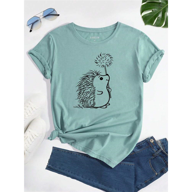 PrintGraphicTee INAWLY Hedgehog COD TopsWomenTees 雪尼尔 WUZR