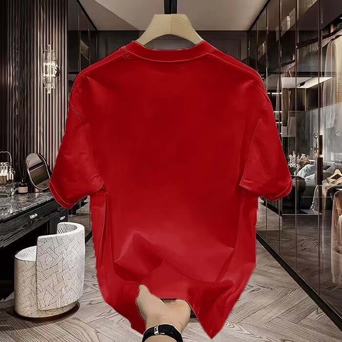 ฤดูร้อนสไตล์ใหม่ยุโรปอเมริกันสไตล์ฮิปฮอปถนนสวม2025 ด้านบนใหม่แขนสั้นผู้ชาย23อินรอบคอ จุดต่ําสุด เสื้