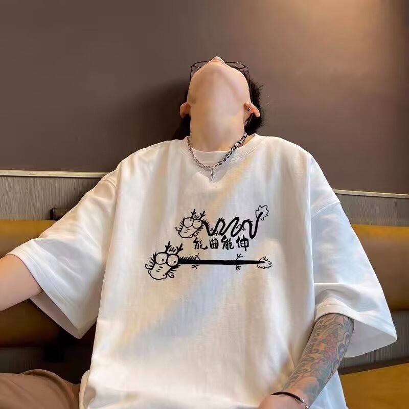 ครึ่งแขนผ้าฝ้ายแท้ฤดูร้อนผู้ชาย 23 แขนสั้น Street Wear เสื้อยืดอเมริกันคอกลมหนัก NEW2025new เสื้อยืด