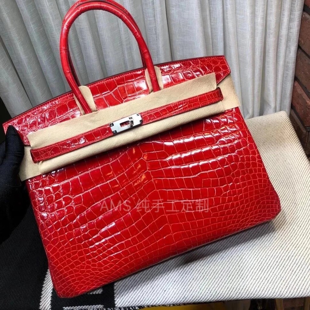 Platinum 35cm Ferrari Red Full Hand Seven Nile Crocodile กระเป๋าแพลตตินัมแบบพกพา