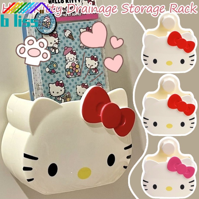 [บ้าน]1-2ชิ้น Hello Kitty Toothbru Stand Organizer -ห้องน้ําชั้นวางอุปกรณ์เสริมตกแต่ง-ไม่มีการเจาะ-แขวนผนังระบายน้ําได้กล่องเก็บ-น่ารักการ์ตูนผู้ถือ Toothbru
