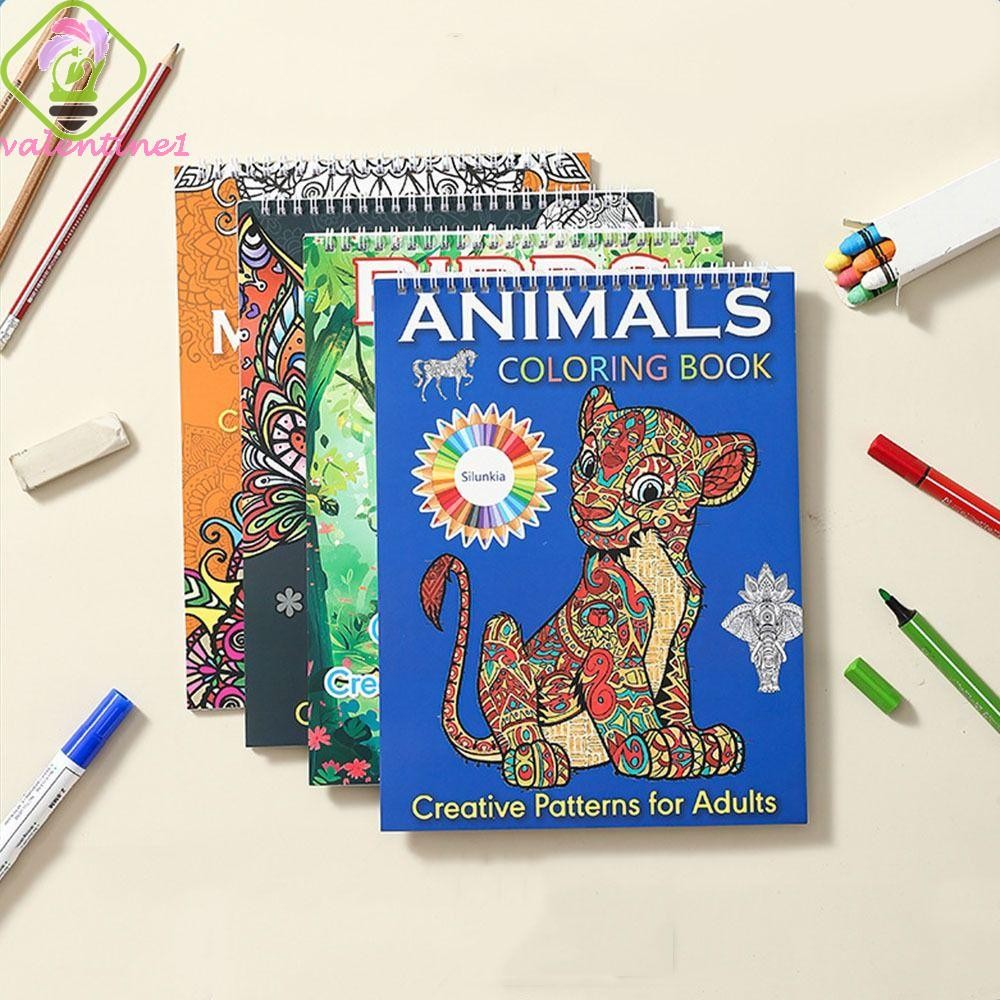 สมุดระบายสีเด็ก VALENTINE ด้านเดียว Mandala/Birds/Butterfly/Animal Coloring Pattern for , Spiral ที่