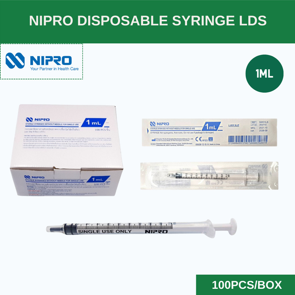 [EXP: 2026-10-31] Nipro Syringe LDS 1ml ไซริ้งค์พลาสติก ขนาด 1ml หัวจุกดำ [Low dead space KDL [100pcs/box]