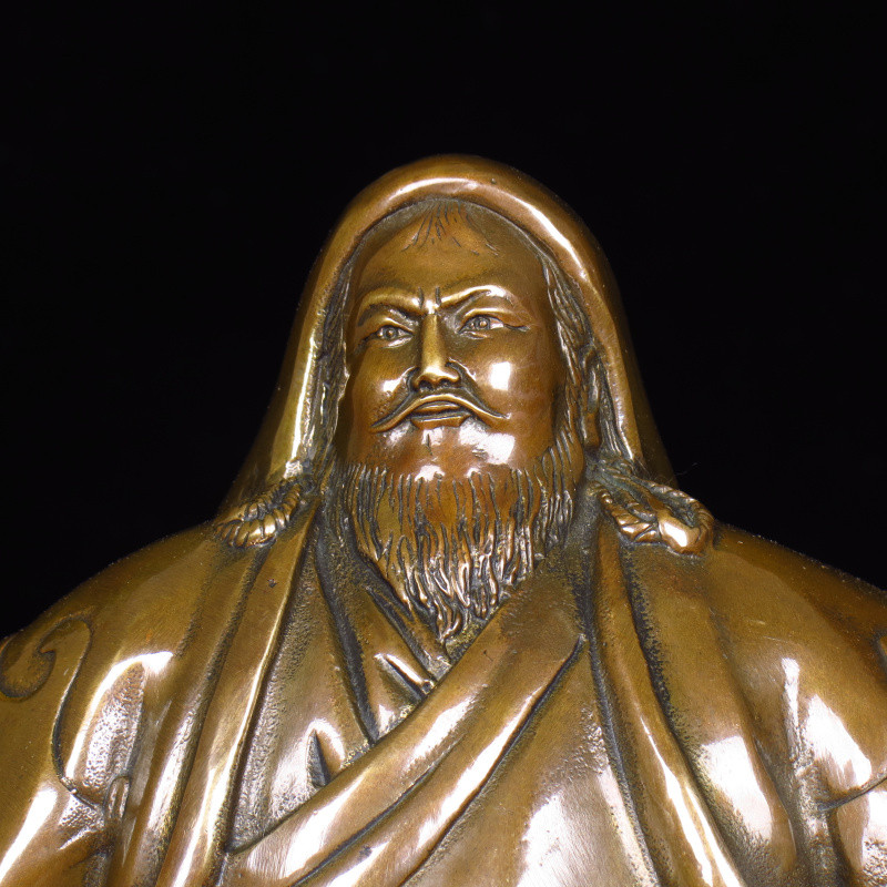บรอนซ์แกะสลักงานฝีมือ Great Portrait ทองเหลือง Genghis Khan Bronze รูปปั้นเครื่องประดับหัตถกรรมรูปปั