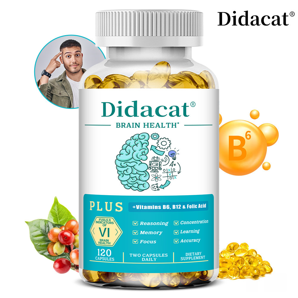 อาหารเสริมบํารุงสมอง Didacat - พร้อมวิตามิน B12 และ B6 - เสริมความจํา สมาธิ และความชัดเจน