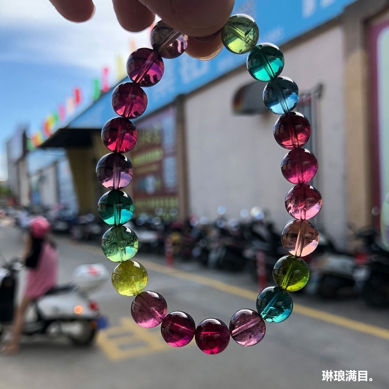 Premium Selection#Tourmaline Family Natural Brazilian Rainbow Tourmaline Bracelet for Women Candy Co