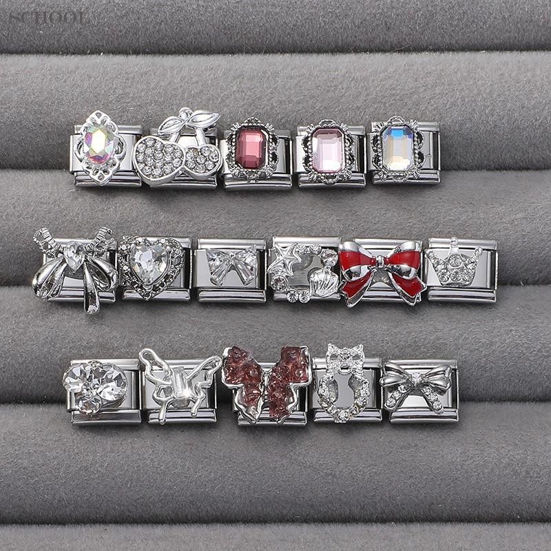 สร้อยข้อมือ Love Bowknot อิตาเลียน charm สแตนเลส ขนาด 9 มม., เครื่องประดับ DIY เพิ่มบุคลิกภาพแบบเรโทร