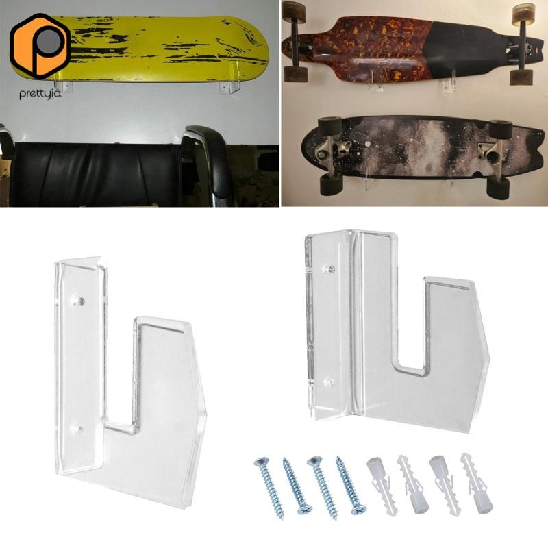 Prettyia Wall Mount Display Rack อะคริลิคแบบมองทะลุ สำหรับแขวน Longboard และสเก็ตบอร์ดไฟฟ้า