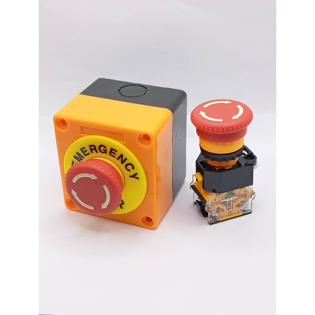 ส่งจาก กทม สวิตช์อย่างดี Emergency Switch box อีเมอเจนซี่สวิทซ์ ปุ่มฉุกเฉิน Push Button Switch 22mm ป้าย 22mm วางใวมาก