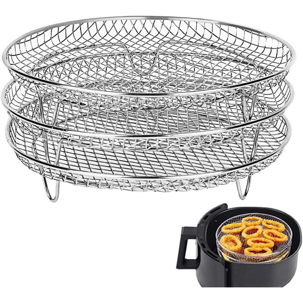 3 ชิ้น Air Fryer Rack, สามรอบ Stackable Dehydrator Racks 304 สแตนเลส Air Fryer ตะกร้าถาด Air Fryer อ