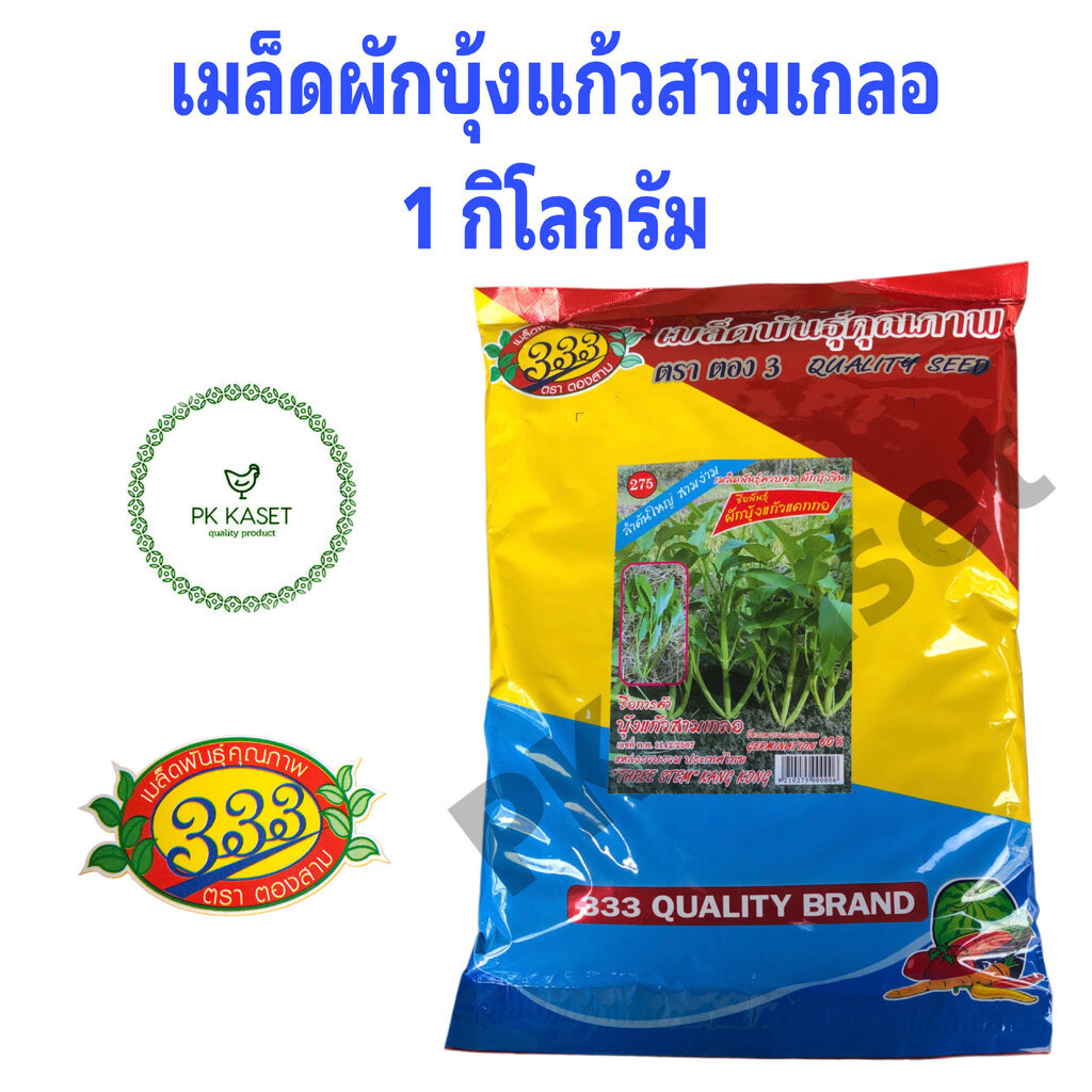 เมล็ดผักบุ้งแก้ว สามเกลอ 1 kg ตรา333 ใบใหญ่ ต้นอวบ